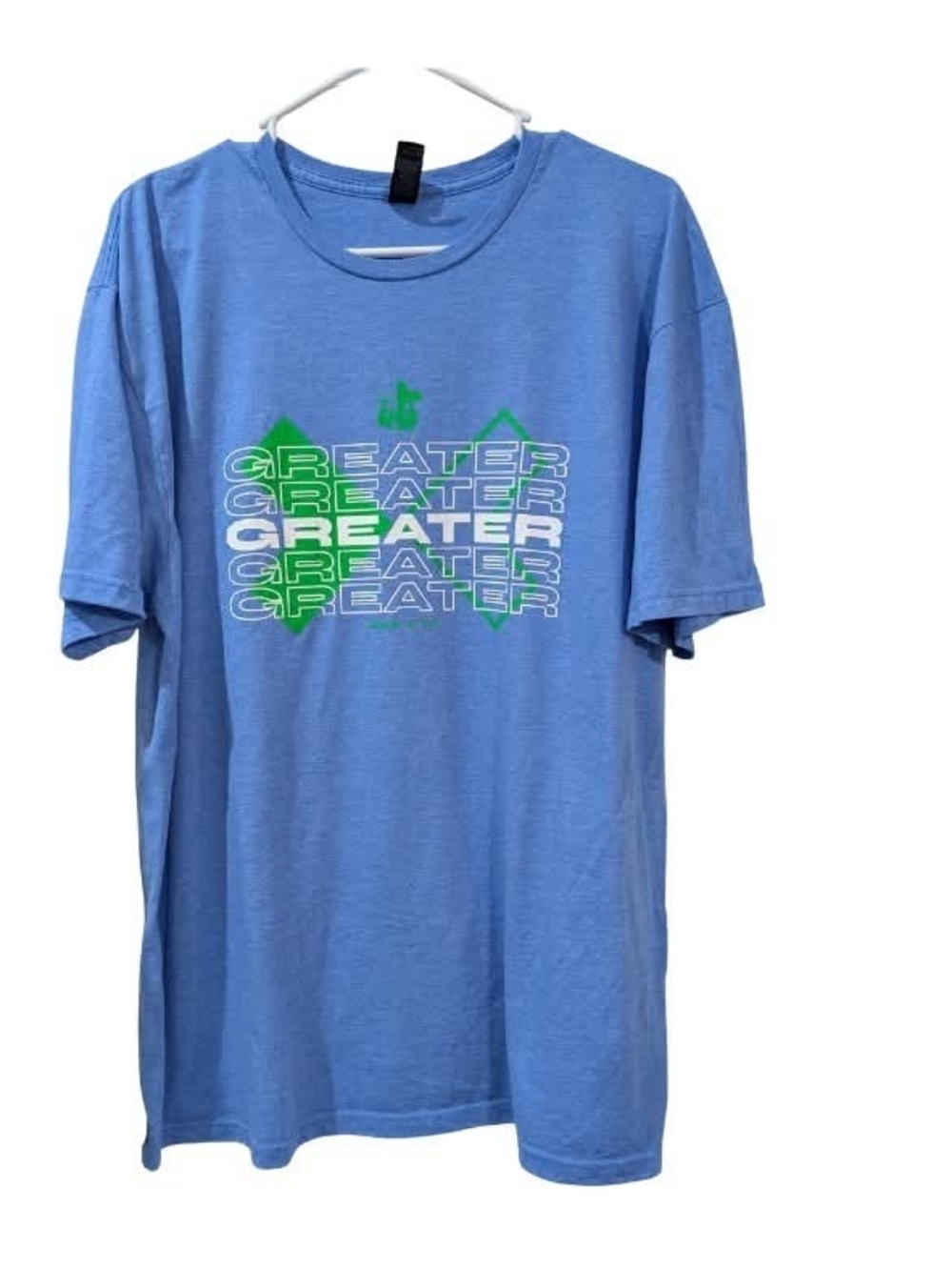 Gildan Blue Short-Sleeve 'GREATER' Graphic Tee with Green Accents